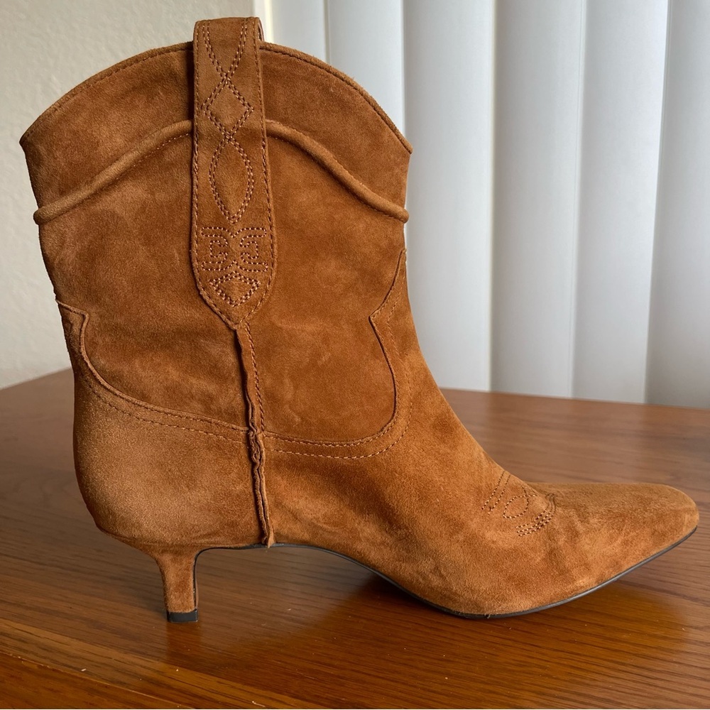 Sam Edelman Taryn Suede Western Ankle Boots Kitten Heel Brown Size 8.5 - Picture 8 of 15